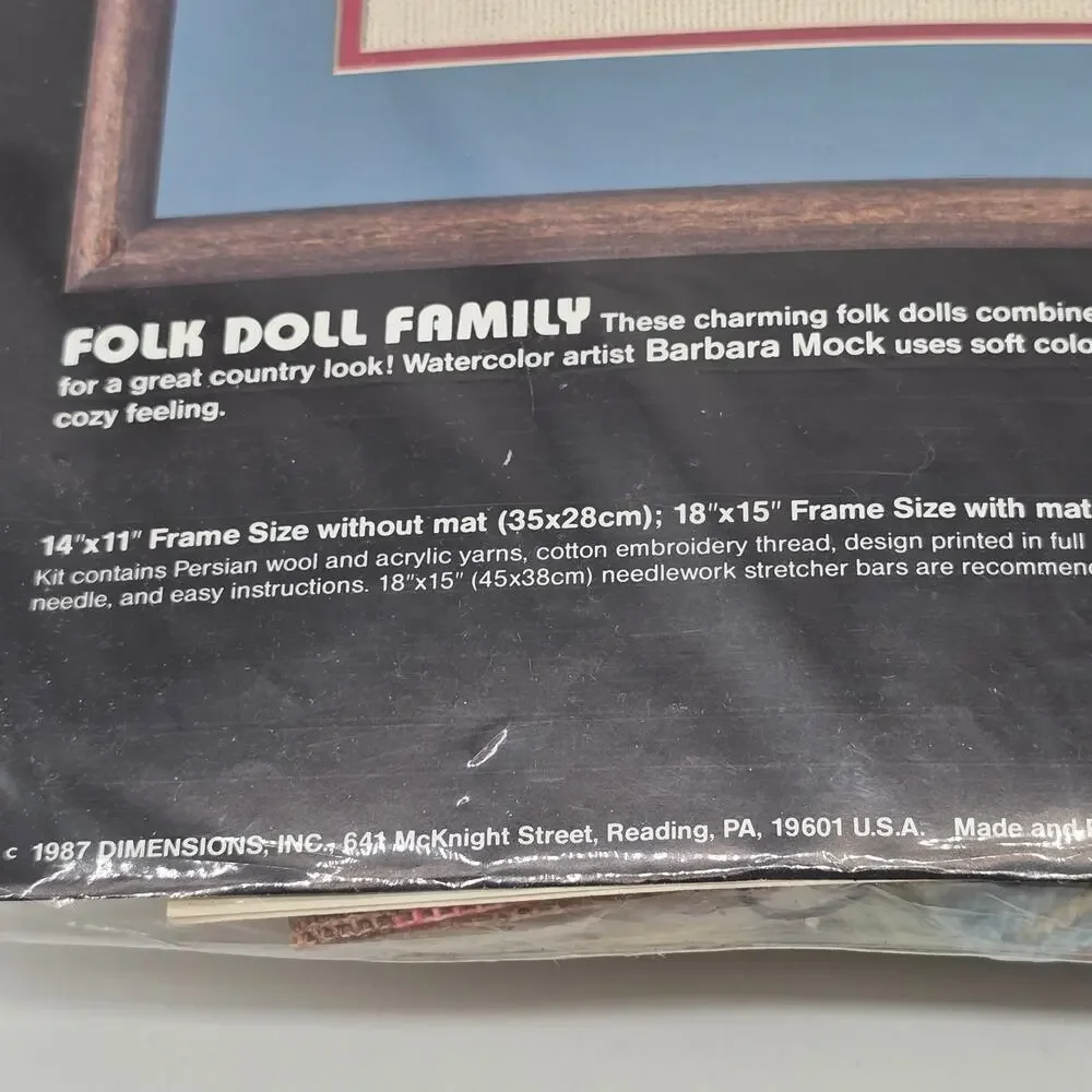 VTG 1987 Dimensions Needlepoint 2323 Folk Doll Family Country Primitive Quilt